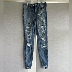 American Eagle Outfitters Washed Out Distressed Blue Skinny Jeans